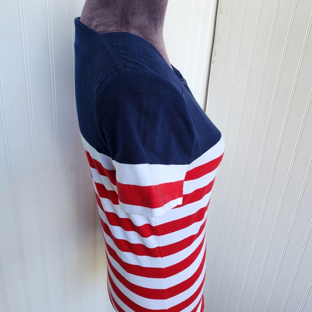 Chaps Classics Navy White Red Stripe Square Neck Short Sleeve T Shirt Nautical M - Picture 5 of 10